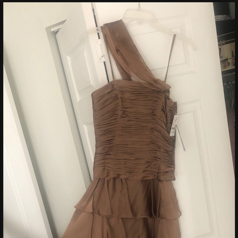 Ruffle Evening Gown floor Length Taupe Brown